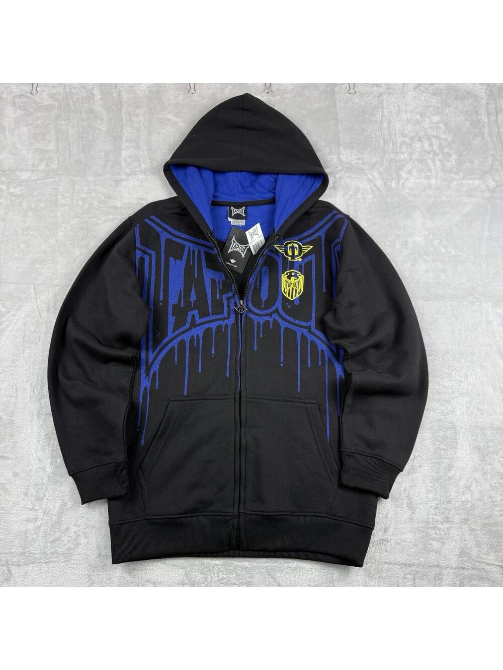 Y2K 2010 Tapout Full Zip Hoodie Black Blue Graphic MMA Y2K Sz M Metal Skate NWT